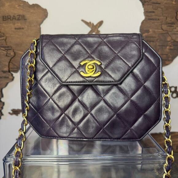 Chanel Vintage Purple Plum Lambskin Octagon Shoulder Bag GHW Authentic CoA - Picture 1 of 11